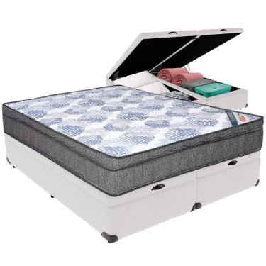 Imagem de Cama Box Baú Branco E Colchão Iso Superpocket Molas Ensacadas Queen Ortobom
