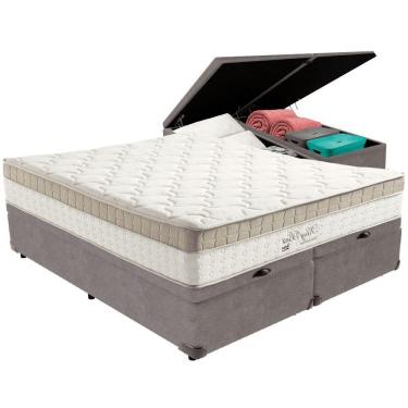 Imagem de Cama Box Baú Cinza E Colchão King Best Molas Ensacadas King 193x203x33 Anjos