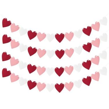 Imagem de Guirlanda de coração de feltro vermelho, branco e rosa - pacote com 40, faixa pré-amarrada dos namorados para decorações de casamento, decorações de aniversário