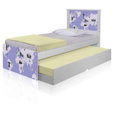 Imagem de Bicama Juvenil Adesivada Mapa Viagens Com Colchões