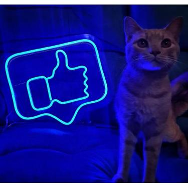 Imagem de Painel Neon Joinha Facebook Azul 35cm Com Controle! - By Hands Decor