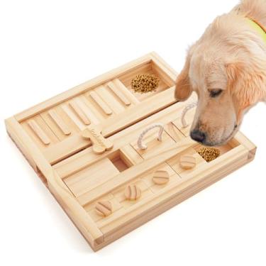Imagem de LOOBANI Brinquedos de quebra-cabeça para cães de madeira: brinquedos interativos de alimentação lenta - estimulação cerebral mental, distribuição de guloseimas e entretenimento/alimentador lento de