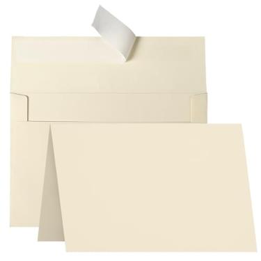 Imagem de Cartões e envelopes em branco creme dobrados 4x6, pacote com 100 cartões Goefun Ivory 10 x 15 e envelopes A6 autoselados para convites, casamento, cartolina DIY, aniversário, chá de bebê e todas as