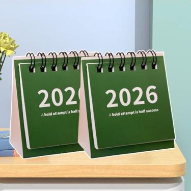 Imagem de 2 peças, mini calendário de mesa 2026, organizador de agenda mensal com cores vivas para escritório em casa, agendamento diário e planejamento anual (verde, 7,5 x 6,5 cm)