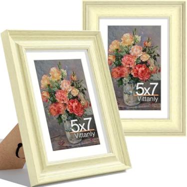 Imagem de Vittanly Conjunto de 2 porta-retratos 12 x 18 cm, moldura vintage ornamentada para parede ou mesa, exibição de fotos 10 x 15 cm com tapete ou 12 x 18 cm sem tapete, bege