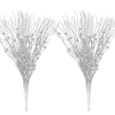 Imagem de Enfeites de caule de baga com glitter artificial, pacote com 10 bastões decorativos, palitos de Natal, galhos brilhantes para árvore de Natal, faça você mesmo, grinalda, artesanato, vaso, enchimento