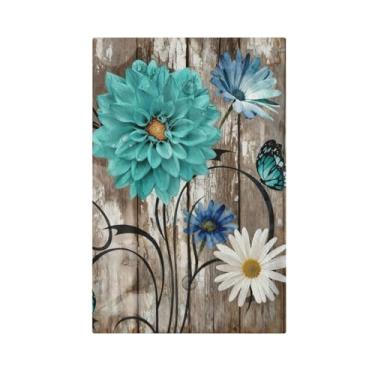 Imagem de SgEdao Capas decorativas para placa de interruptor de luz turquesa margarida vintage design floral em madeira rústica 1 gangue sem dispositivo capas de tomada em branco único capas de interruptor de