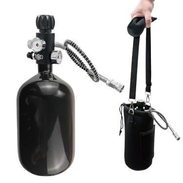 Imagem de DOT 68ci 4500Psi Sistema de tanque de paintball de fibra de carbono, tanque de ar PCP preto, tanque de ar de paintball HPA Ttank tanque PCP com rosca 5/8-18UNF válvula de calibre duplo