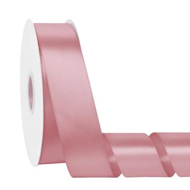 Imagem de Simplegoal Fita de cetim rosa empoeirado dupla face 3,5 cm x 100 metros fitas rosa empoeiradas de poliéster para embrulho de presente artesanato buquê de flores costura artes decoração de festa de