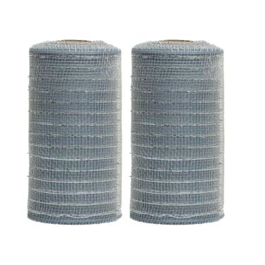 Imagem de JStnana 2 rolos de fita de malha de prata para artesanato de grinaldas, 15,2 cm x 7,6 m por rolo, rolos de malha decorativa, tecido de malha decorativa para árvore de Natal, guirlanda de guirlanda