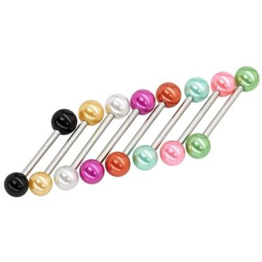 Imagem de ROSTIVO Anéis de língua para mulheres e homens, barra de aço inoxidável com pino de bola de acrílico, anel de lingueta, calibre 14, 6 mm, piercing de joias, 8 peças