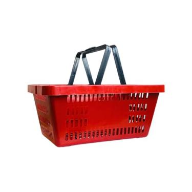 Imagem de Kit 10 Cestas de Compras Mercado Supermercado Plástica Coloridas, Cestinhas Lojas Multiuso Reforçadas 15L (Vermelho)