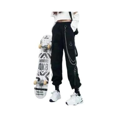 Imagem de Calças Cargo Femininas De Cintura Alta 2023, Calças Jogger Punk Com Bo