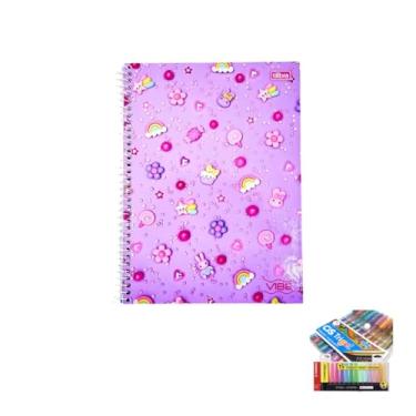 Imagem de Kit Caderno Universitário Vibe Feminino 10M 160F Tilibra + Caneta Trigel Metálica + Marca Texto Boss