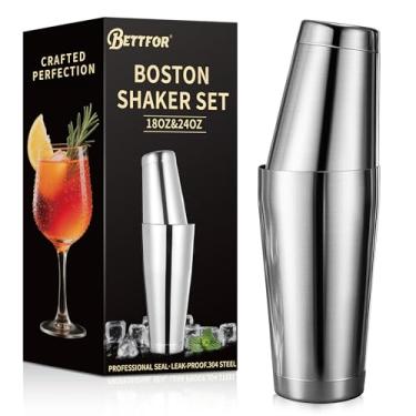 Imagem de BETTFOR Conjunto de coqueteleiras Boston de 510 g e 800 ml, 2 peças, coqueteleira profissional de aço inoxidável 304 com base ponderada à prova de vazamento para barman, uso doméstico e bar (prata)