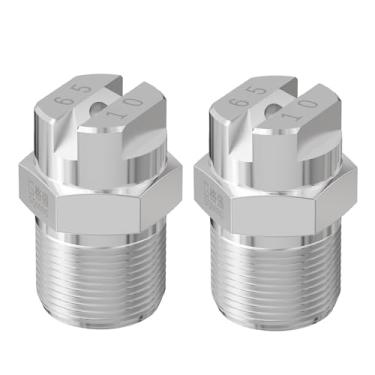 Imagem de Skweawert Ponta de pulverização de ventilador plano de 65 graus, rosca macho 1/4 BSPT 2 mm de diâmetro do orifício, bocais de pulverização de aço inoxidável para vassoura de água e limpador de