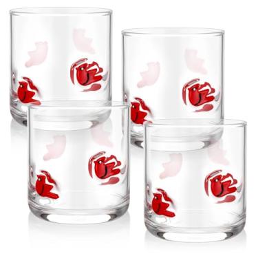 Imagem de Vesici 4 peças de copos de vidro com ícones de Natal 396 g copos de suco de ícone de pássaro cardeal sem haste copo de vidro copo duplo soprado à mão para festas de Natal suprimentos adoráveis