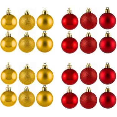 Imagem de Kit 12 Bolas de Natal 5 cm – Vermelho ou Dourado Acabamento Fosco, Brilhante e com Glitter | Pendentes Enfeites para Árvore, Guirlanda e Decoração de Natal (Dourado)