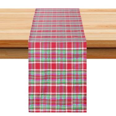 Imagem de Caminho de mesa de Natal xadrez buffalo: caminhos de mesa xadrez vermelho, azul, verde, casa de fazenda, Natal, férias, decoração de cozinha, 33 x 262 cm