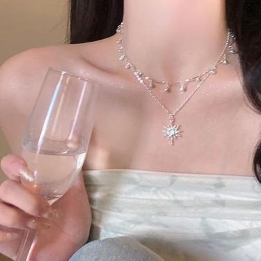 Imagem de Colar de zircão de lua estrela, super brilhante, design de alta qualidade, exclusivo inspirado na lua crescente e colar com bloqueio de estrela, One size, Metal, Sem Pedra Preciosa