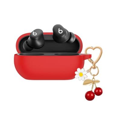 Imagem de QIMZBAAT Capa para Beats Solo Buds, capa protetora de silicone macio à prova de choque com lindo pingente de flor de cerejeira margarida chaveiro acessórios para novas batidas solo capa de
