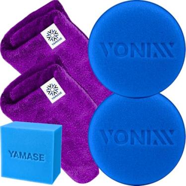 Imagem de Kit Utensilios Detalhamento Automotivo 2 Aplicadores de Espuma Vonixx + 2 Panos Flanela Toalha de Microfibra 40x40 JS