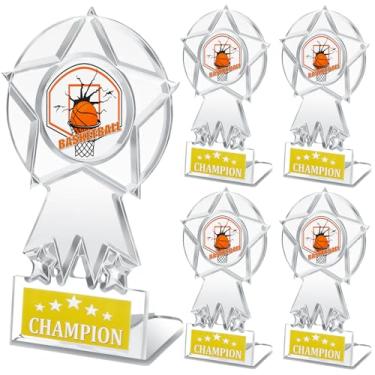 Imagem de Fiwochic Conjunto de troféus campeão de 16 peças - prêmios e prêmios de vencedor de acrílico transparente para competições esportivas, presentes de lembrança e decorações (basquete)