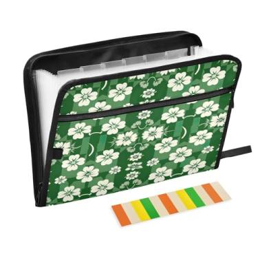 Imagem de Wassud Pasta organizadora de arquivos de papel A4 com estampa quadriculada de trevo, pasta organizadora de documentos, com etiquetas, pasta de arquivos expansível, 13 bolsos