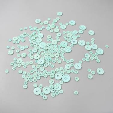 Imagem de 1 saco de botões de resina de 4 furos misturados planos redondos botões de costura para camisa, roupas, casacos, casacos, jaqueta, jeans, saias, artesanato de costura, decoração DIY, água-marinha