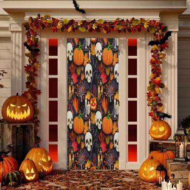Imagem de Wassud Caveiras abóboras decoração de porta banner interno externo decoração de casa de varanda grande decoração de porta da frente 81 x 189 cm