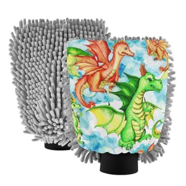 Imagem de STAYTOP Luvas coloridas de dragão para lavagem de carro, 2 peças, luvas de microfibra de chenille, sem arranhões, panos de esponja de lavagem ultra absorventes para carros, limpeza doméstica - G