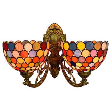 Imagem de Luminária de parede vintage estilo Tiffany com 2 lâmpadas, 20 cm (8 polegadas), em vitral boêmio, ideal para quarto, sala de estar, corredor e varanda, soquete E27.