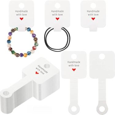 Imagem de 100 peças de cartões de exibição de joias resistentes | Cartão de embalagem com clipe autoadesivo para pulseira, colar, corda de cabelo, chaveiro, brincos e suspensórios, suprimentos para pequenas
