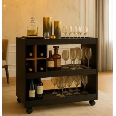 Imagem de Bar Aparador Buffet Para Sala Com Adega E Rodízios 4050 – Modelo Moderno (Preto Nature)