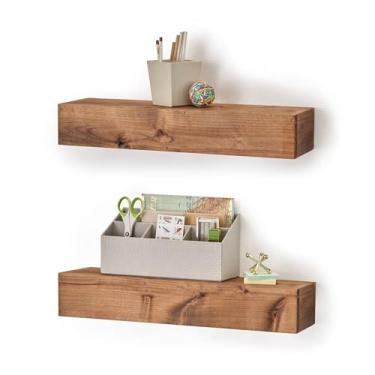 Imagem de Prateleiras flutuantes para banheiro Drakestone Designs, fazenda moderna, 61 cm, mancha de nogueira