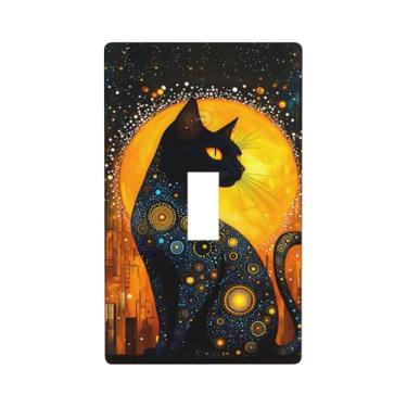 Imagem de Indokyeyqaz Placa decorativa para interruptor de luz de gato preto, lua dourada, placa decorativa de parede, 1 placa de interruptor de grupo e capas de tomada 7 x 11,4 cm para quarto, banheiro