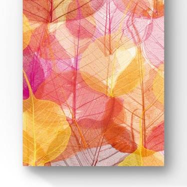 Imagem de Quadro Decorativo Arte em Folhas Secas, Impressão em Alta Definição, Tons Laranja e Rosa, 60x40 cm