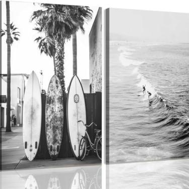 Imagem de YIDINGX Pôsteres e impressões de paisagem de surfe costeiro preto e branco com ondas do mar, fotos em tela, pintura em tela, decoração de casa