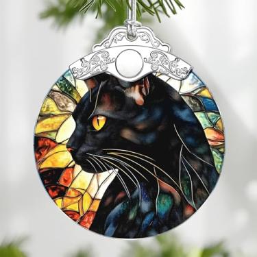 Imagem de Enfeite de vitral de gato preto, enfeites de Natal – decorações de árvore de Natal, decoração de férias, material de meias, ideia de presente, presentes para amantes de gatos, amantes de animais de