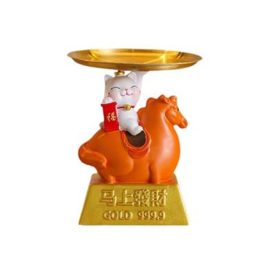 Imagem de Baoblaze Bandeja Gato da Sorte, Estátua de Gato, Decoração de Mesa, Porta-Chaves para Entrada, Armário de TV, Presente, Laranja