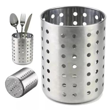 Imagem de Kit 2 Porta Talheres Redondo Inox Escorredor Pia Aço Inox