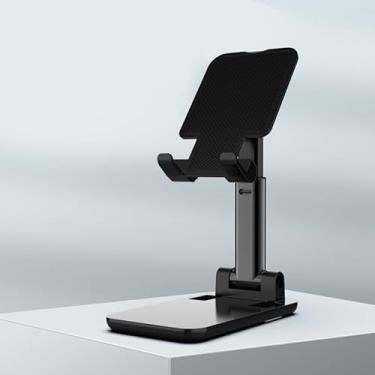 Imagem de Suporte universal para celular, suporte dobrável de mesa com suporte antiderrapante, suporte de telefone ajustável em altura compatível com todos os smartphones ou pad/tablet-preto