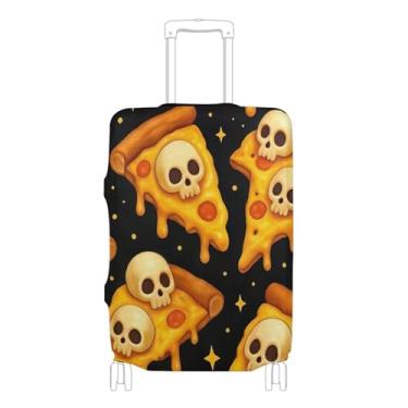 Imagem de Joisal Capa de mala preta de desenho animado fatias de pizza com caveiras, protetor de bagagem, bonito, elástico, essencial para férias, manga de viagem, desenho animado, P, serve para capa de 45 a 50