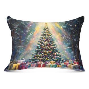 Imagem de Capas de travesseiro decorativas coloridas para árvore de Natal de flanela para travesseiro padrão Queen King Capa de almofada para cama grande, tamanho Queen, 50,8 cm x 76,2 cm