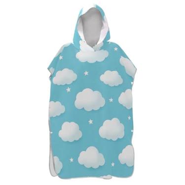 Imagem de TSENQUE Poncho de surfe trocador de roupão para toalha de praia com capuz Adul Plus Size bonito nuvens brancas azul claro ponchos adultos para mulheres