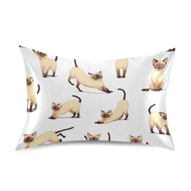 Imagem de Engraçado Gatos Branco Animal Cetim Fronhas Impressão Personalizada Rei Queen Travesseiros Padrão Slips Decoração de Casa Tamanho Padrão 66.0 cm x 50.8 cm