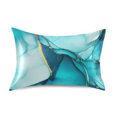 Imagem de Fronhas de cetim impressão estética arte turquesa rei queen fronha padrão moderna roupa de cama refrescante decoração de casa tamanho padrão 66 cm x 50 cm