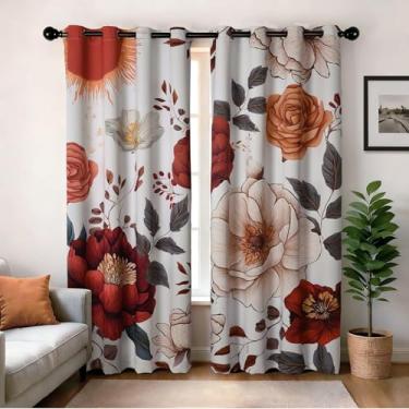 Imagem de XWZO Boêmio Cortinas florais blackout para quarto, cortinas vintage com estampa botânica de meados do século, 203 cm de comprimento, 2 painéis para sala de estar, ilhós, decoração boêmia