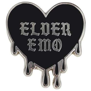 Imagem de Ficsowy Crachá de metal em forma de coração preto gótico - broche de esmalte assustador de Halloween