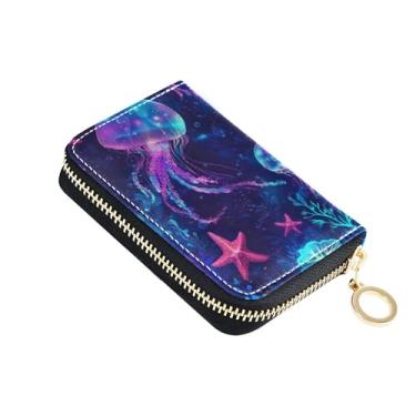 Imagem de GAIGEO Carteiras femininas coloridas com estampa de oceano Jellyfish pequenas carteiras de cartão de crédito com bloqueio de RFID fofas zíper ao redor do zíper para cartão e porta-dinheiro
